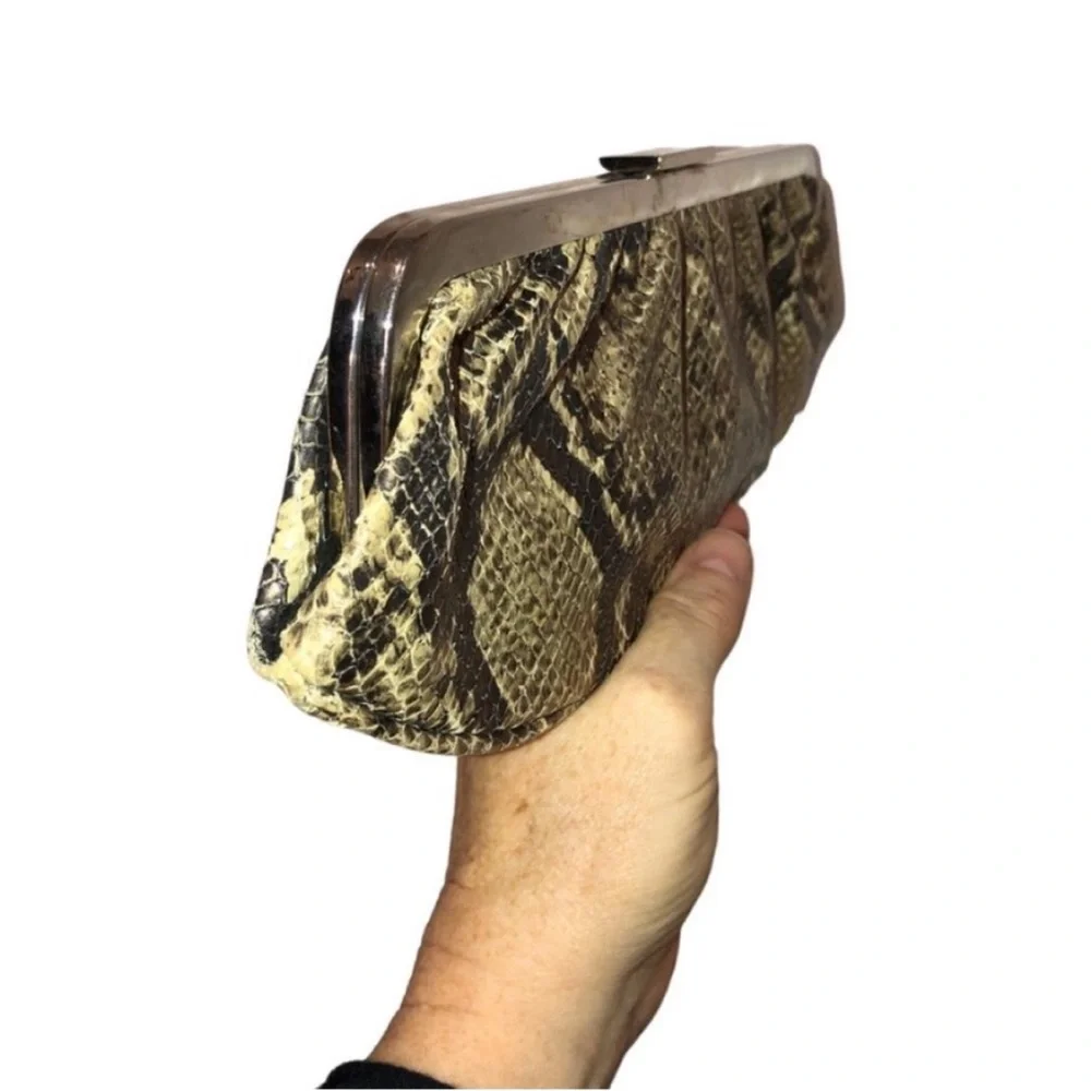 Banana Republic ivory brown python snakeskin clutch bag  lining stained